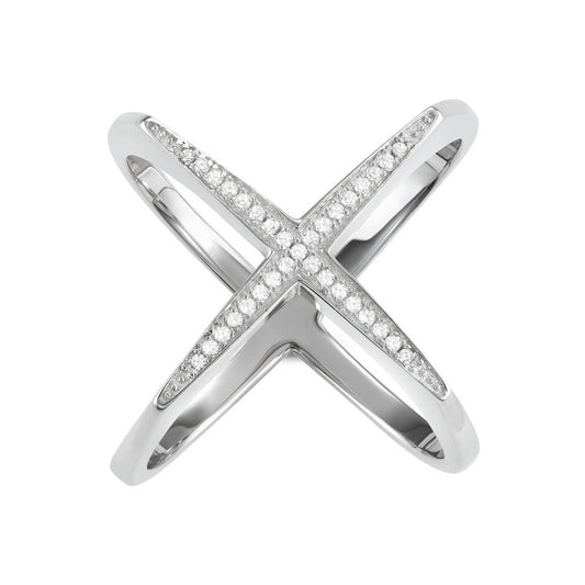 Sterling Silver CZ Wide Boxy X Ring