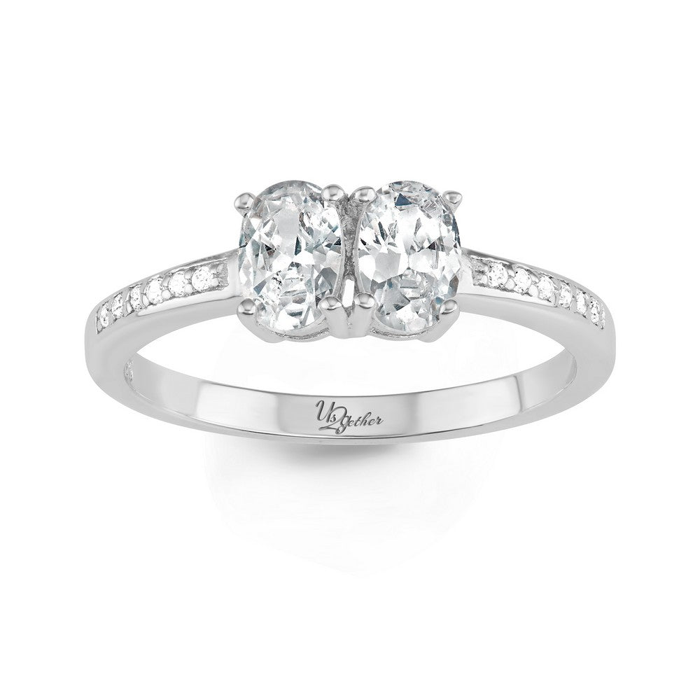 Sterling Silver Us2gether Oval Two-Stone Side by Side CZ with Half CZ Band Ring