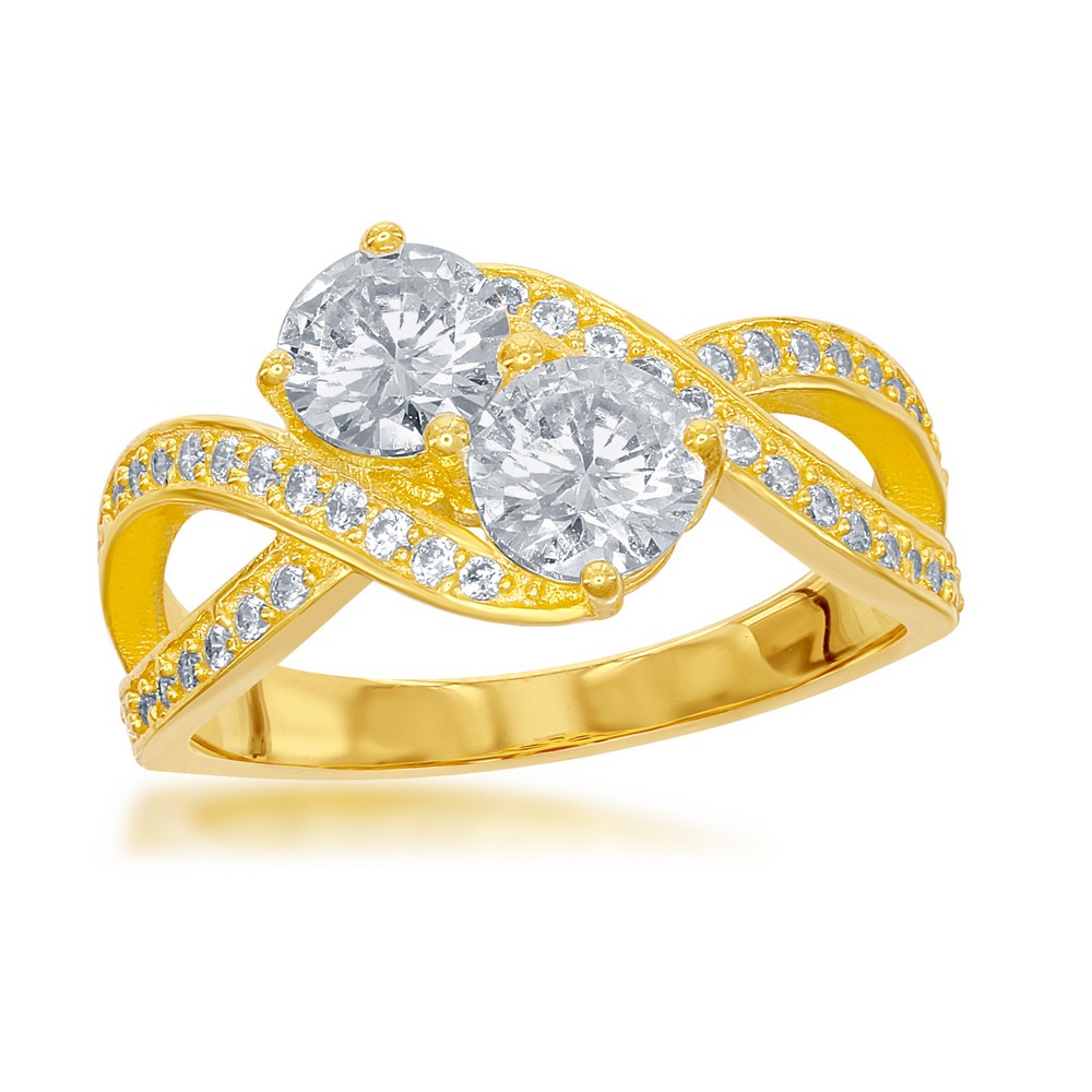 Sterling Silver Us2gether Two-Stone CZ Ring with open sides - Gold Plated