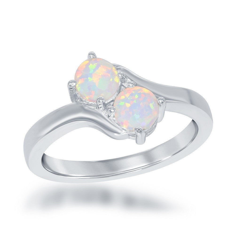 Sterling Silver Us2gether Oval Two-Stone Side by Side Round White Opal Ring
