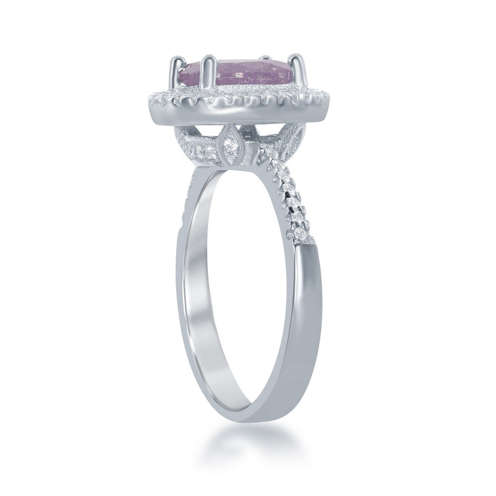 Sterling Silver Oval Purple Ice with CZ Border Ring