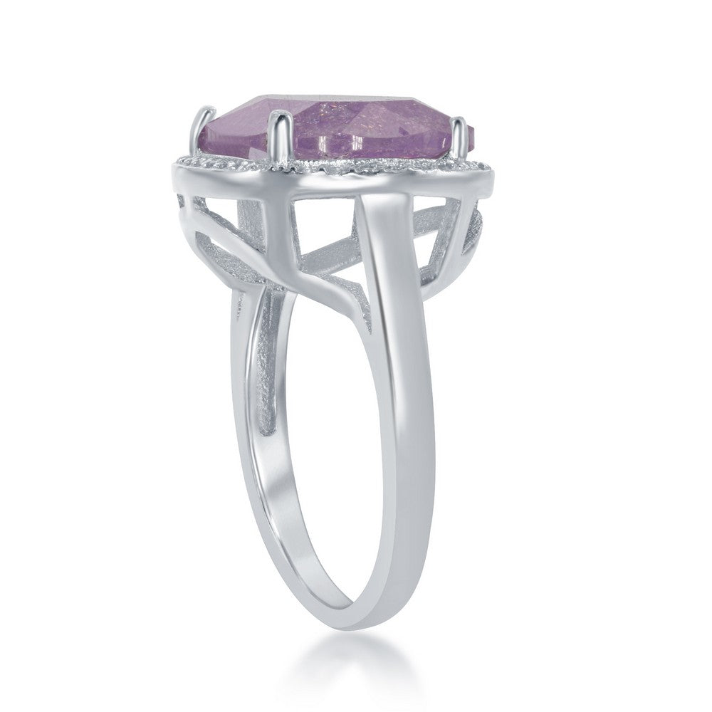 Sterling Silver Oval Lt. Pink Ice with CZ Border Ring
