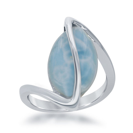 Sterling Silver Oval Larimar Twisted Ring