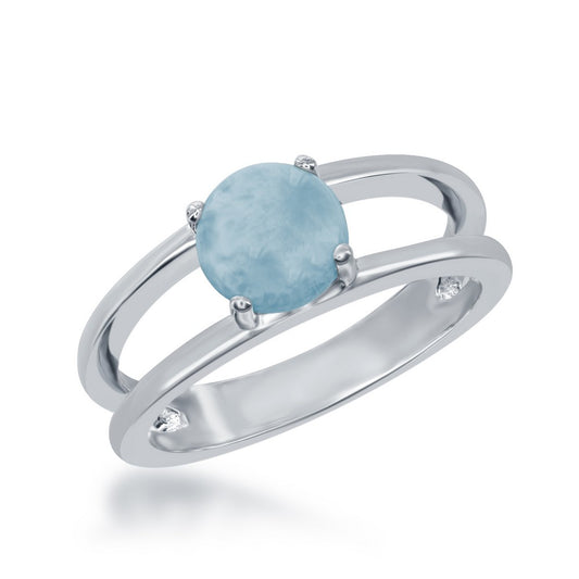 Sterling Silver Round Pronged Larimar Ring