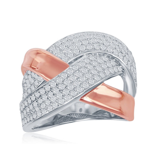 Sterling Silver Two-Tone Overlapping Micro Pave Ring