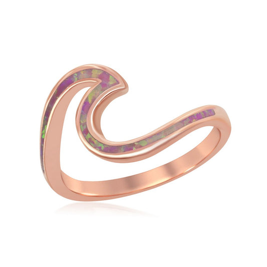 Sterling Silver Pink-Opal Wave Design Ring - Rose Gold Plated