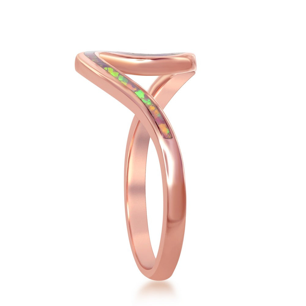 Sterling Silver Pink-Opal Wave Design Ring - Rose Gold Plated