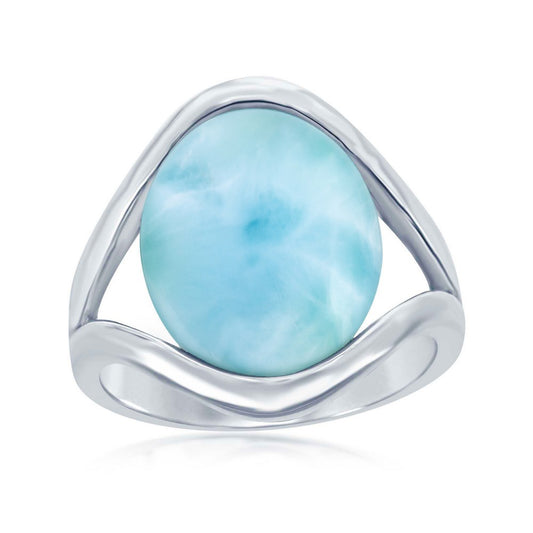 Sterling Silver Oval Larimar with Open Sides Ring