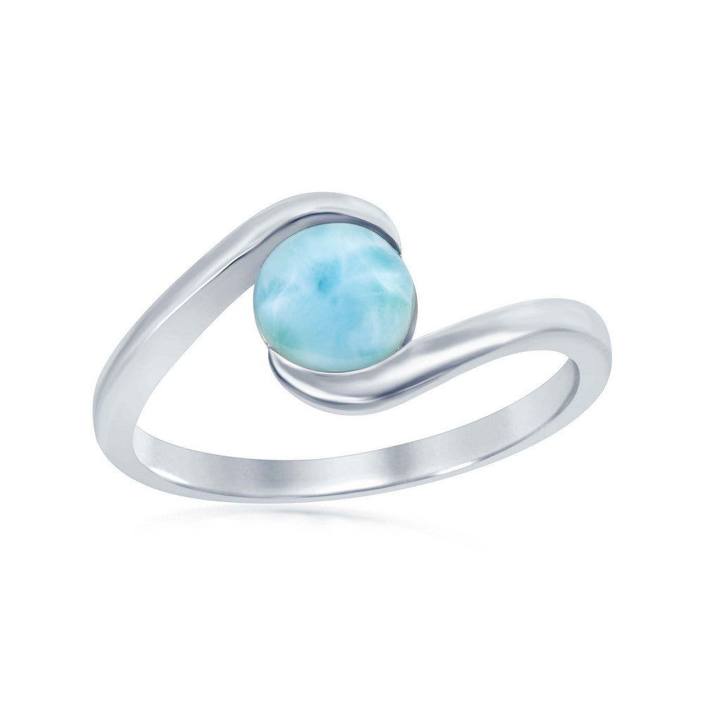 Sterling Silver Round Larimar in Swirl Design Ring