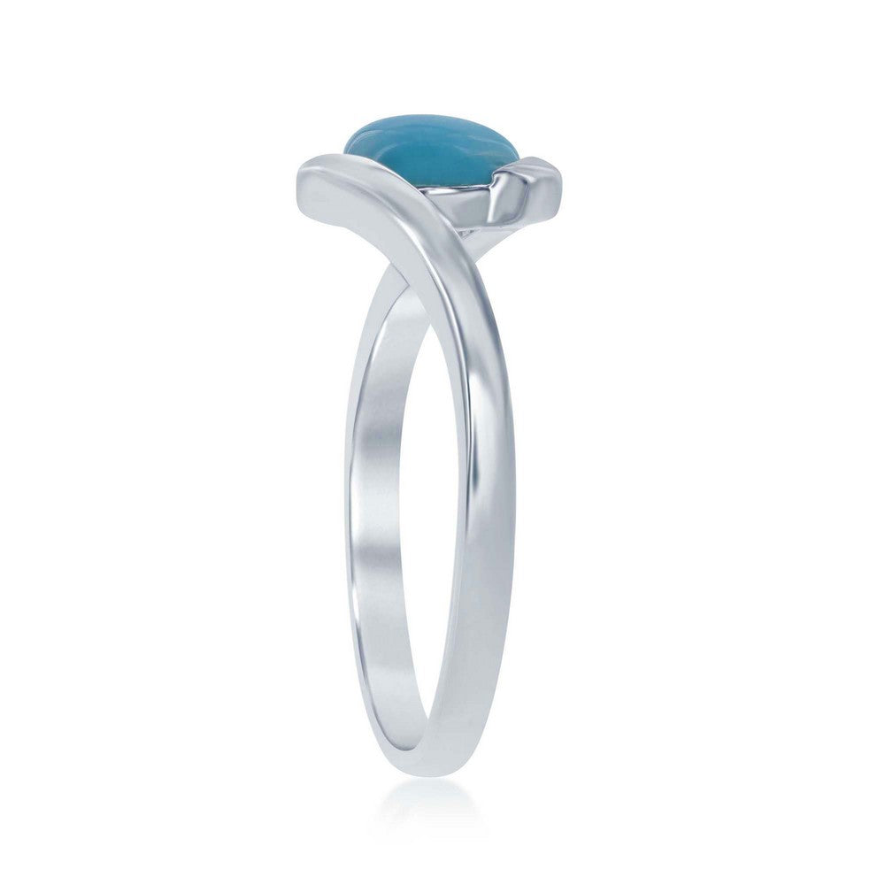 Sterling Silver Round Larimar in Swirl Design Ring