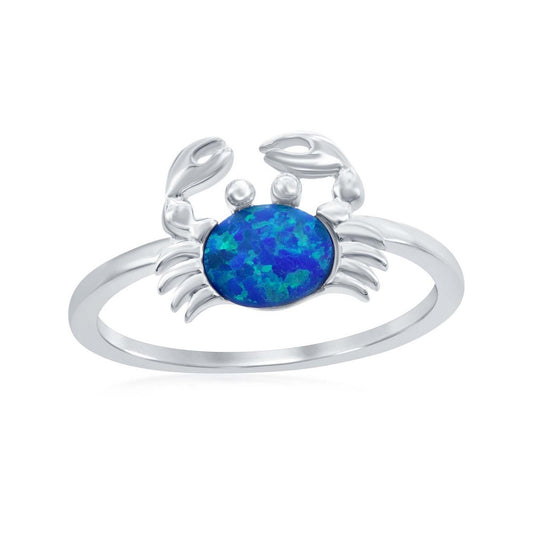 Sterling Silver Blue Inlay Opal Crab Ring
