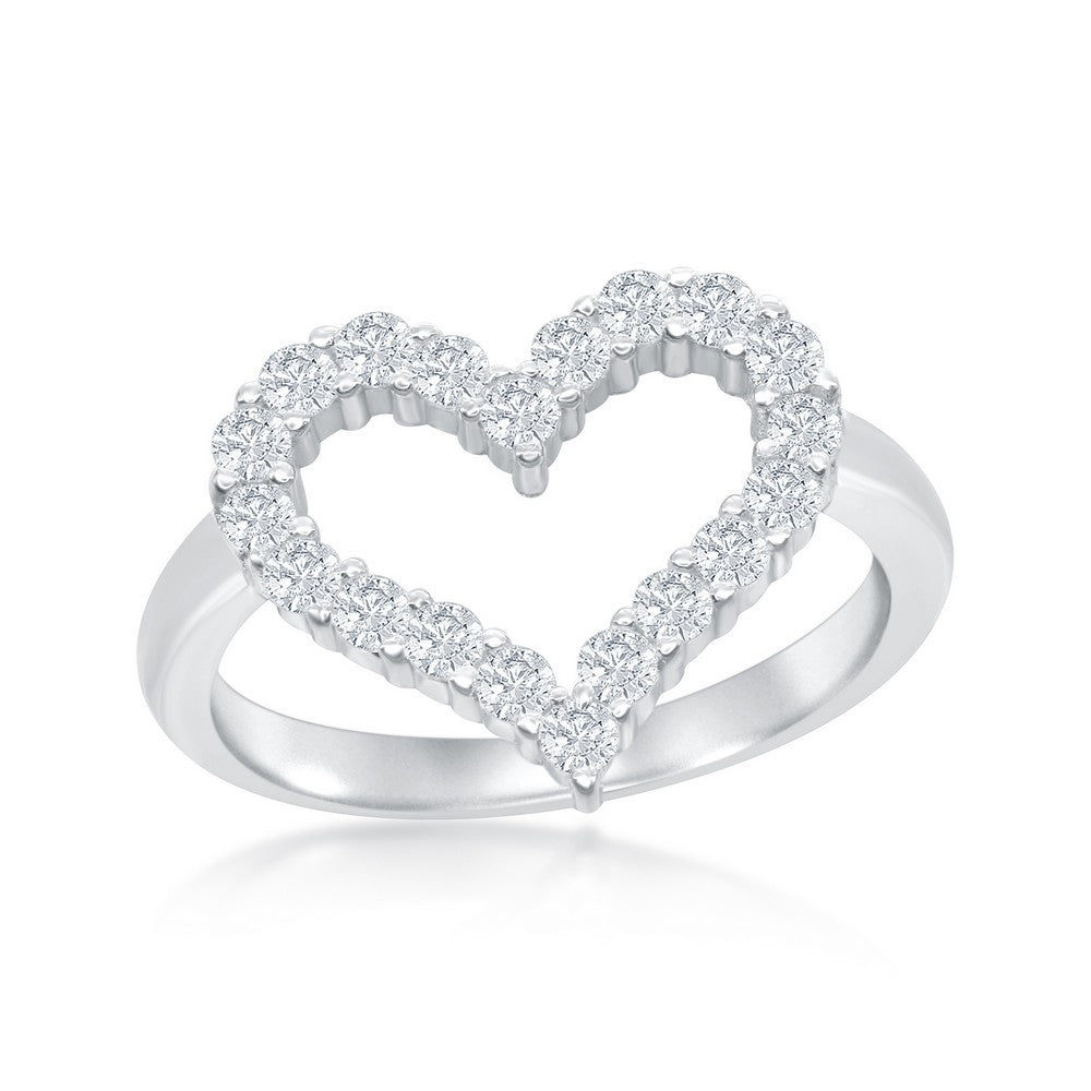 Sterling Silver Open Heart Cubic Zirconia Ring