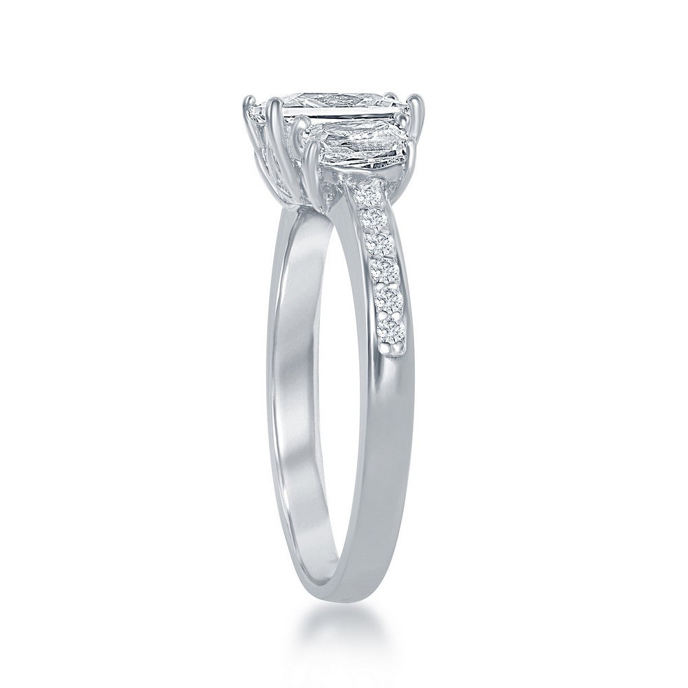 Sterling Silver Three-Stone CZ with Half CZ Band Engagement Ring