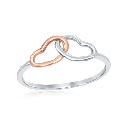 Sterling Silver Two-Tone Interlocking Heart Ring