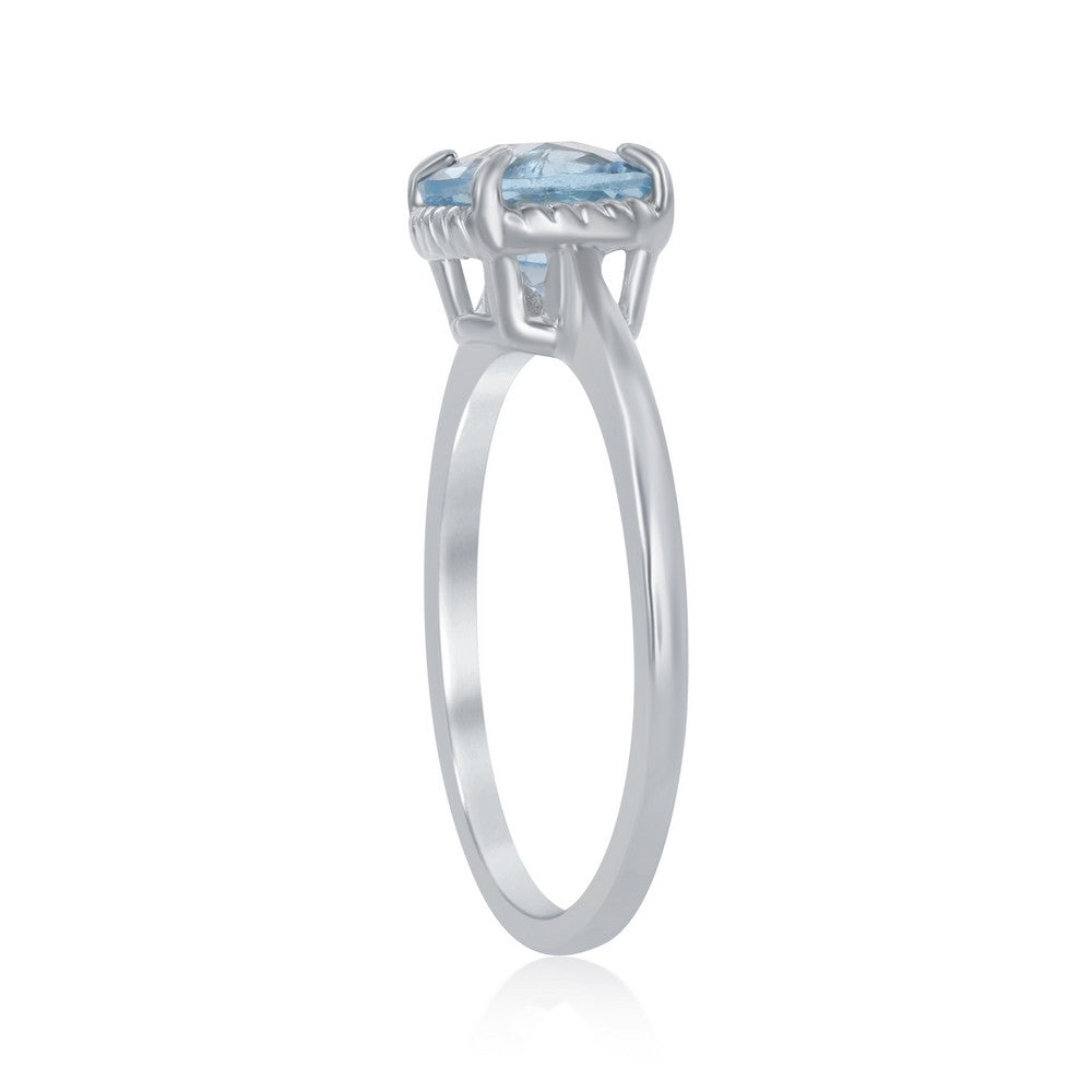 Sterling Silver Four-Prong Square Rope Design Ring - Blue Topaz