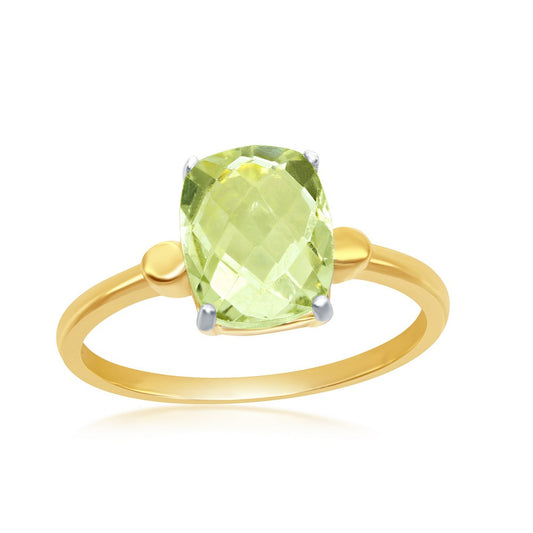 Sterling Silver Gold Plated Four-Prong Checkered 2.452cttw Green Amethyst Ring
