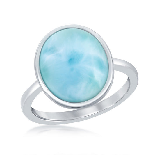 Sterling Silver Larimar Oval with Design Border Ring