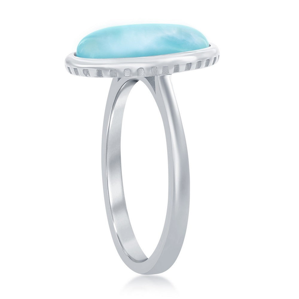 Sterling Silver Larimar Oval with Design Border Ring