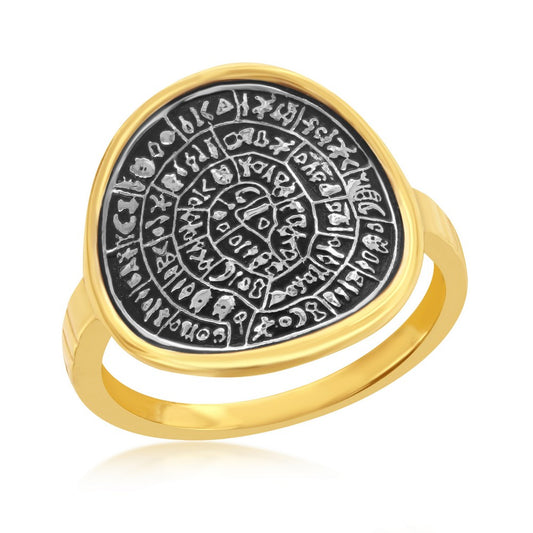 Sterling Silver Phaistos-Replica Coin Ring - Gold Plated