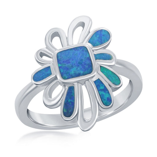 Sterling Silver Blue Inlay Opal Designed Ring