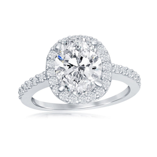 Sterling Silver Large Oval Halo CZ Engagement Ring