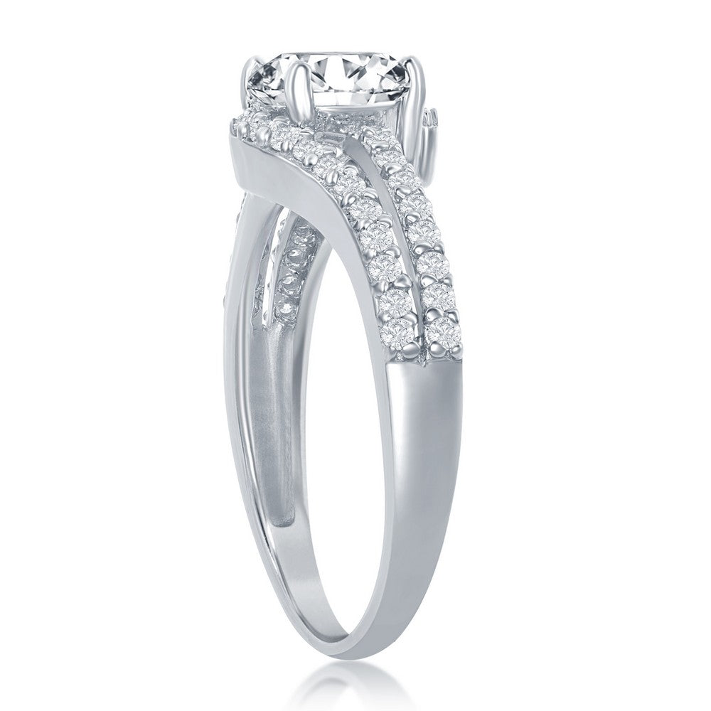 Sterling Silver Round Double Band CZ Engagement Ring