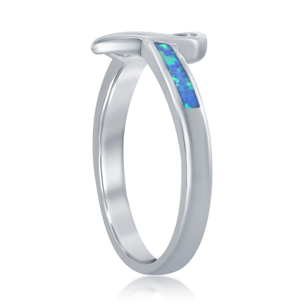 Sterling Silver Open Heart Blue Inlay Opal Ring