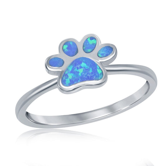 Sterling Silver Blue Inlay Opal Paw Print Ring