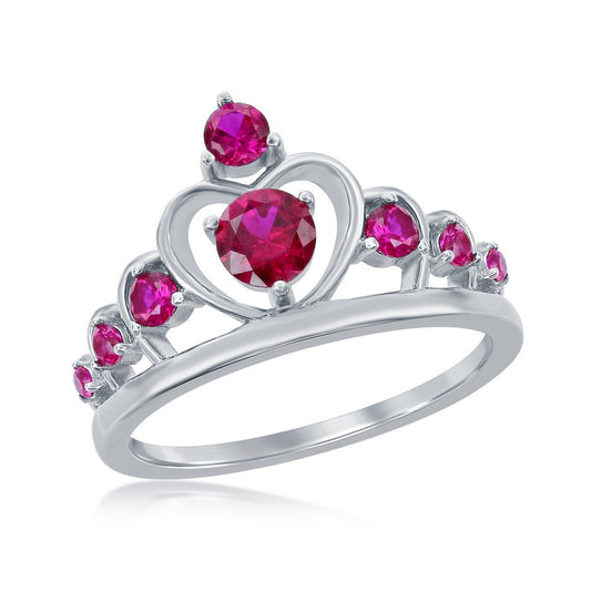 Sterling Silver Crown Ring - Ruby CZ