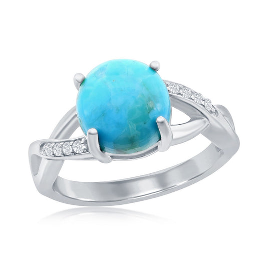 Sterling Silver Turquoise & CZ Open Shank Ring