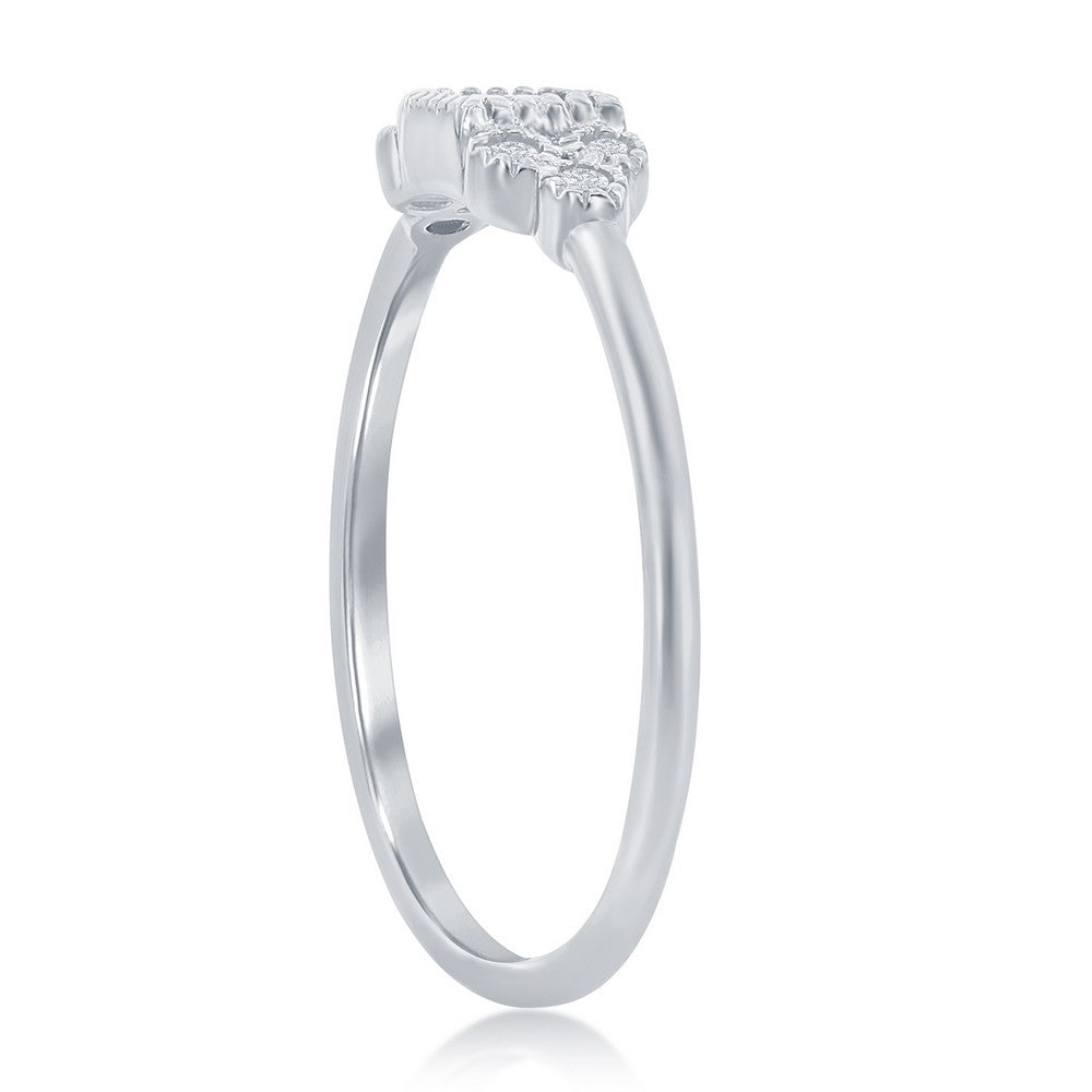 Sterling Silver Square with 3-Stone Sides CZ Ring
