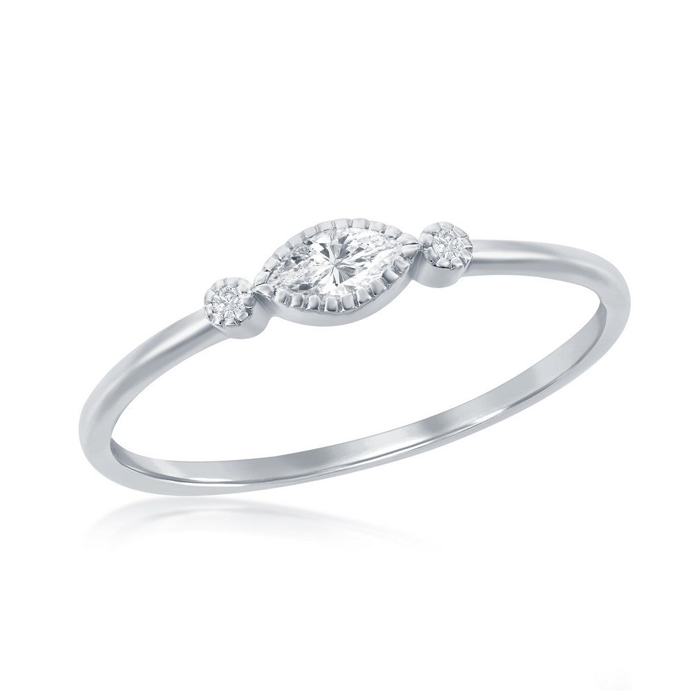 Sterling Silver Marquise & Bezel-Set CZ Ring