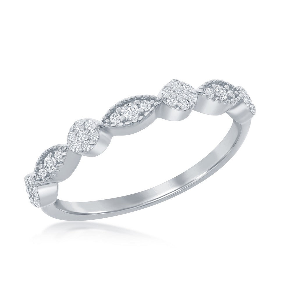 Sterling Silver Micro Pave CZ Round & Marquise Half Eternity Ring