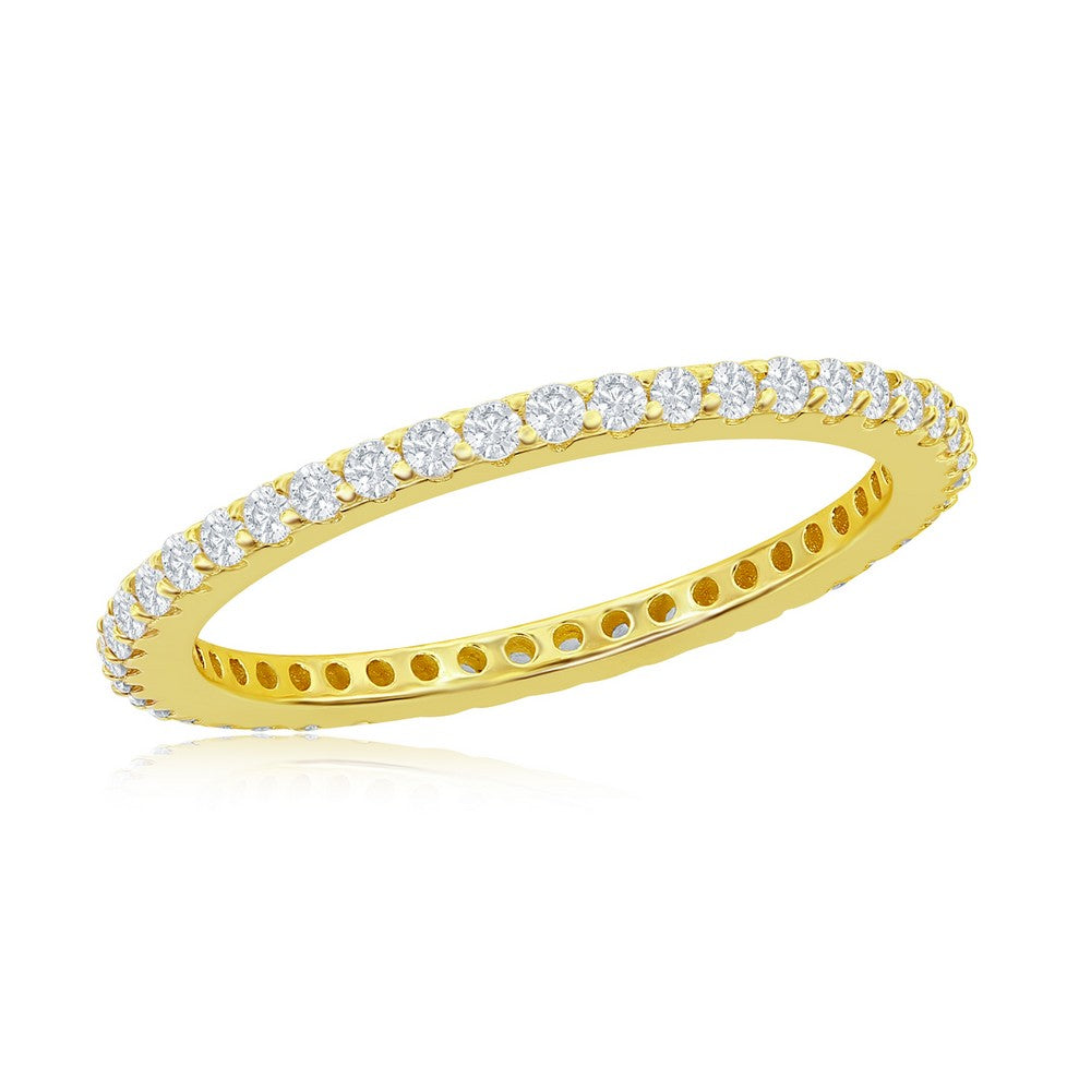 Sterling Silver CZ Eternity 1.5mm Band Ring - Gold Plated