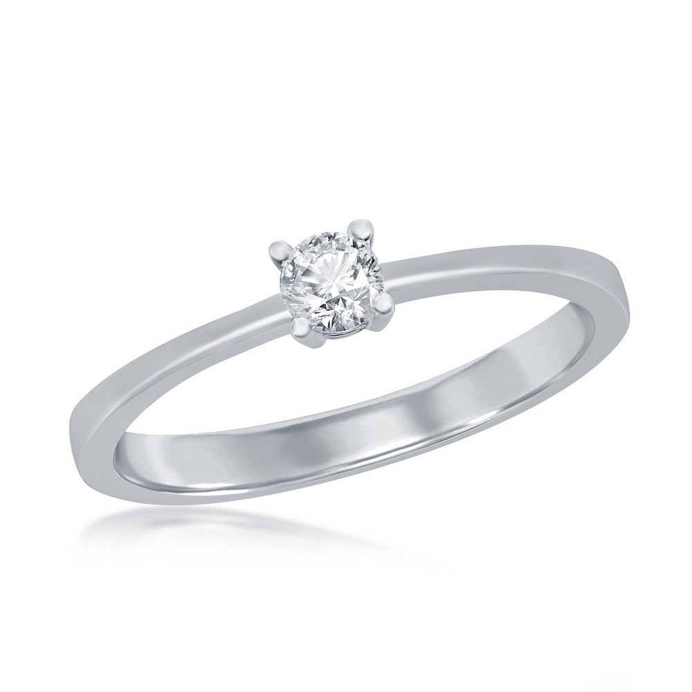 Sterling Silver, 3.5mm Round Solitaire CZ 4-prong Engagement Ring