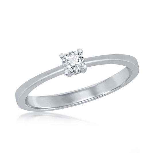 Sterling Silver, 3.5mm Round Solitaire CZ 4-prong Engagement Ring