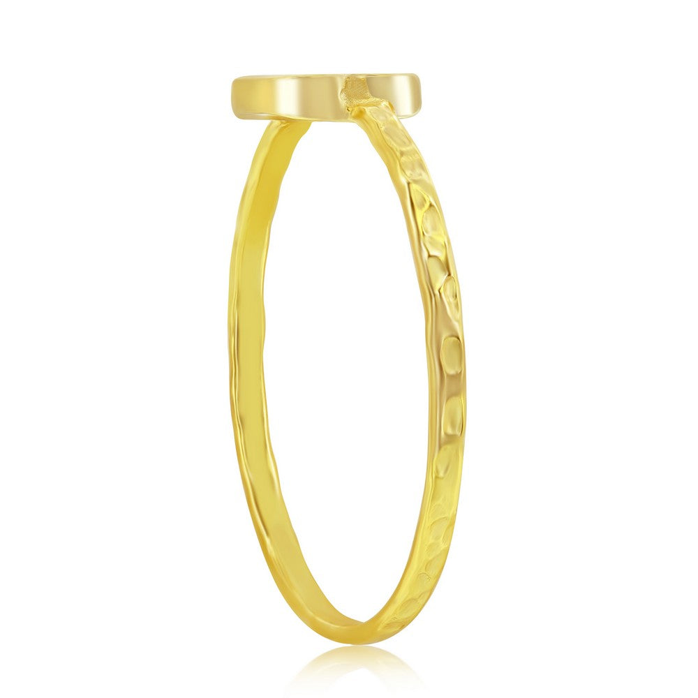 Sterling Silver B Initial Hammered Band Ring - Gold Plated