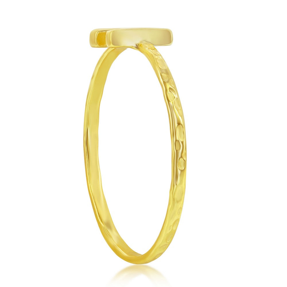 Sterling Silver H Initial Hammered Band Ring - Gold Plated