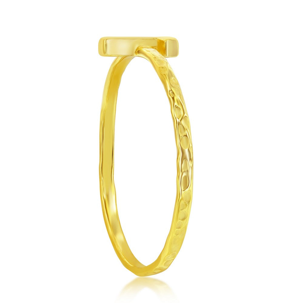 Sterling Silver T Initial Hammered Band Ring - Gold Plated