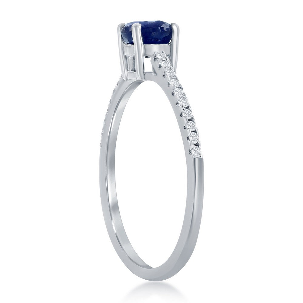 Sterling Silver 5mm Sapphire & White Topaz Band Solitaire Ring