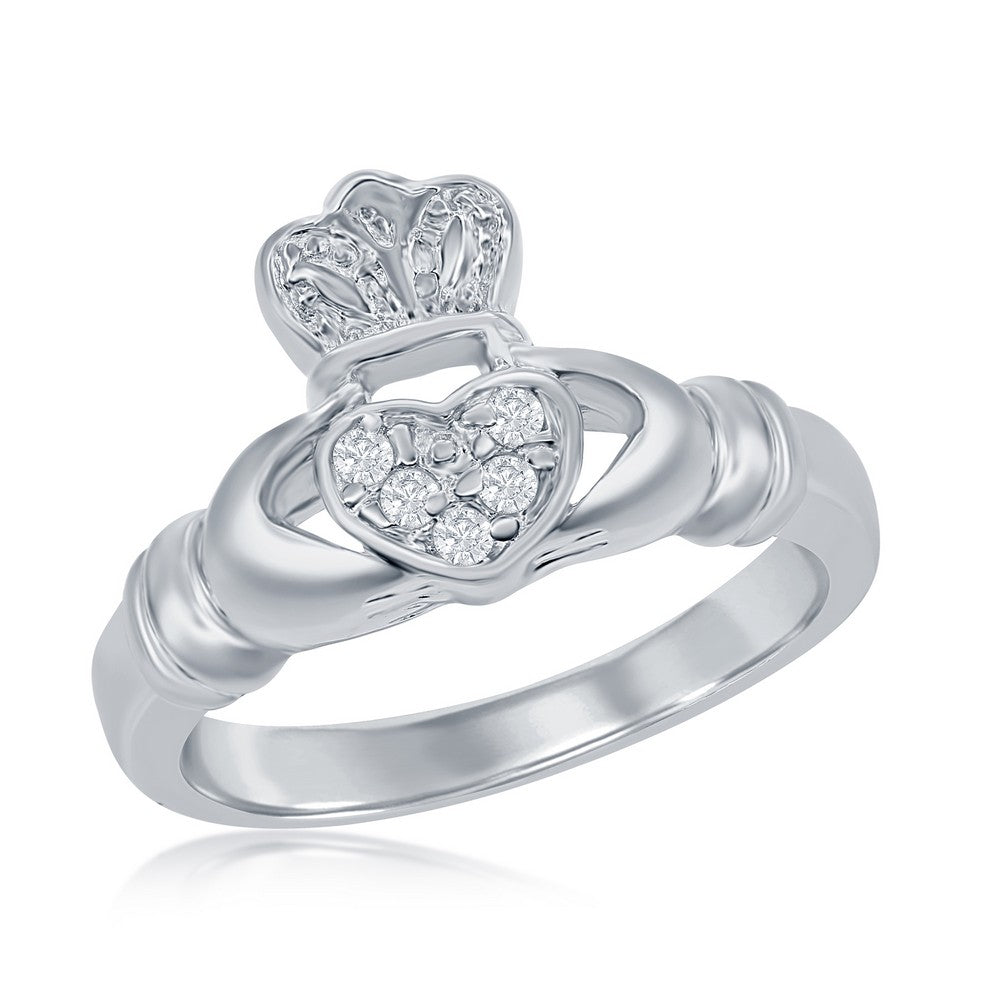 Sterling Silver Clear CZ Irish Claddagh Ring