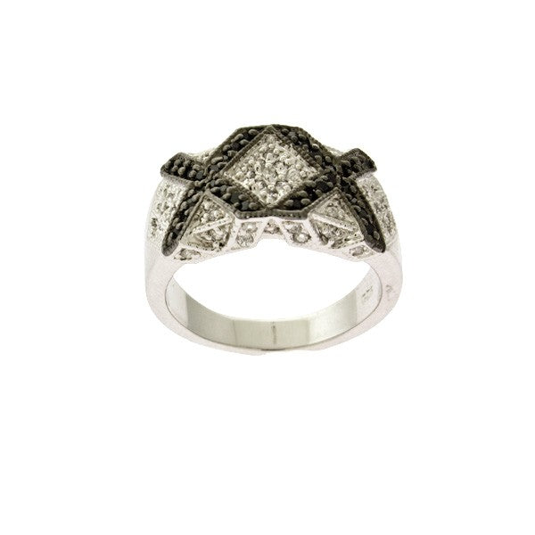 Sterling Silver Black and Clear CZ X Ring