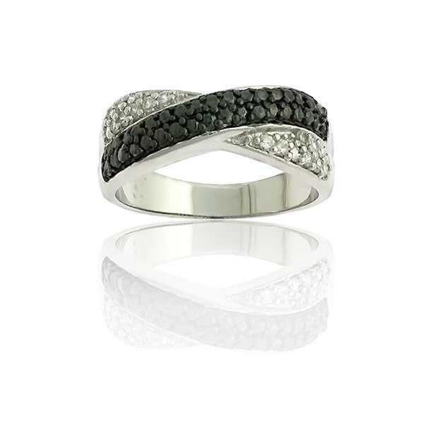 Sterling Silver Black CZ Overlapping Ring