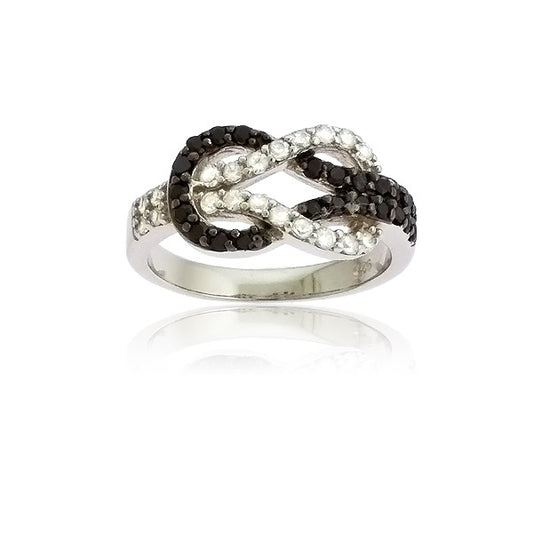 Sterling Silver Black and White CZ Love Knot Ring