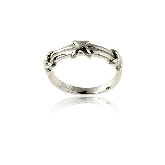 Sterling Silver Thin Double Band With  Three Xs