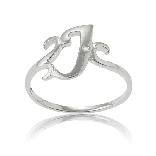 Sterling Silver Single CZ J Ring