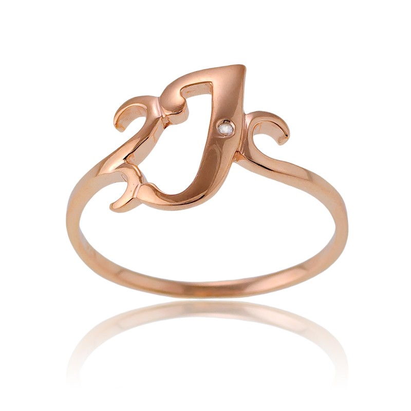 Sterling Silver 1 Micron Rose Gold-plating Single CZ J Ring