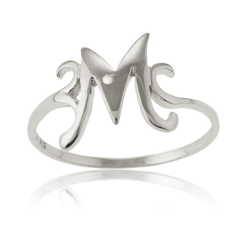 Sterling Silver Single CZ M Ring