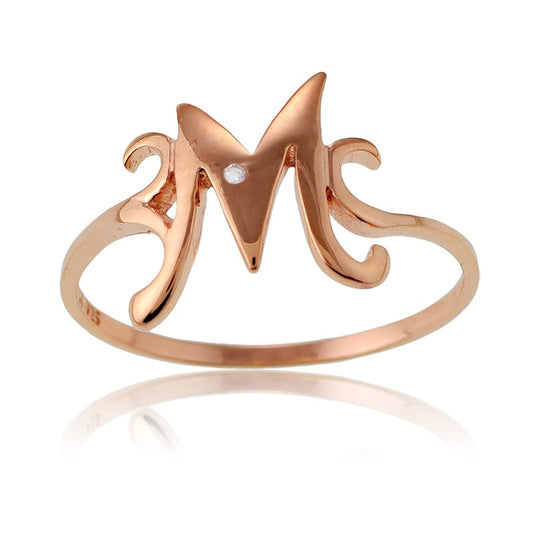 Sterling Silver 1 Micron Rose Gold-plating Single CZ M Ring