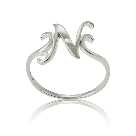 Sterling Silver Single CZ N Ring